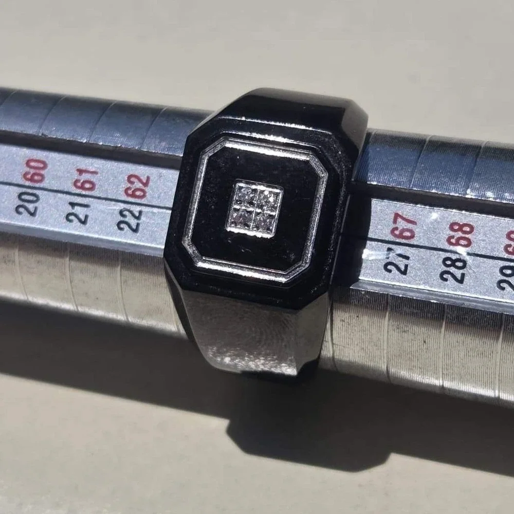 Danbury Mint Black Ice Men's Stainless Steel Diamond Signet Ring Size 11 
